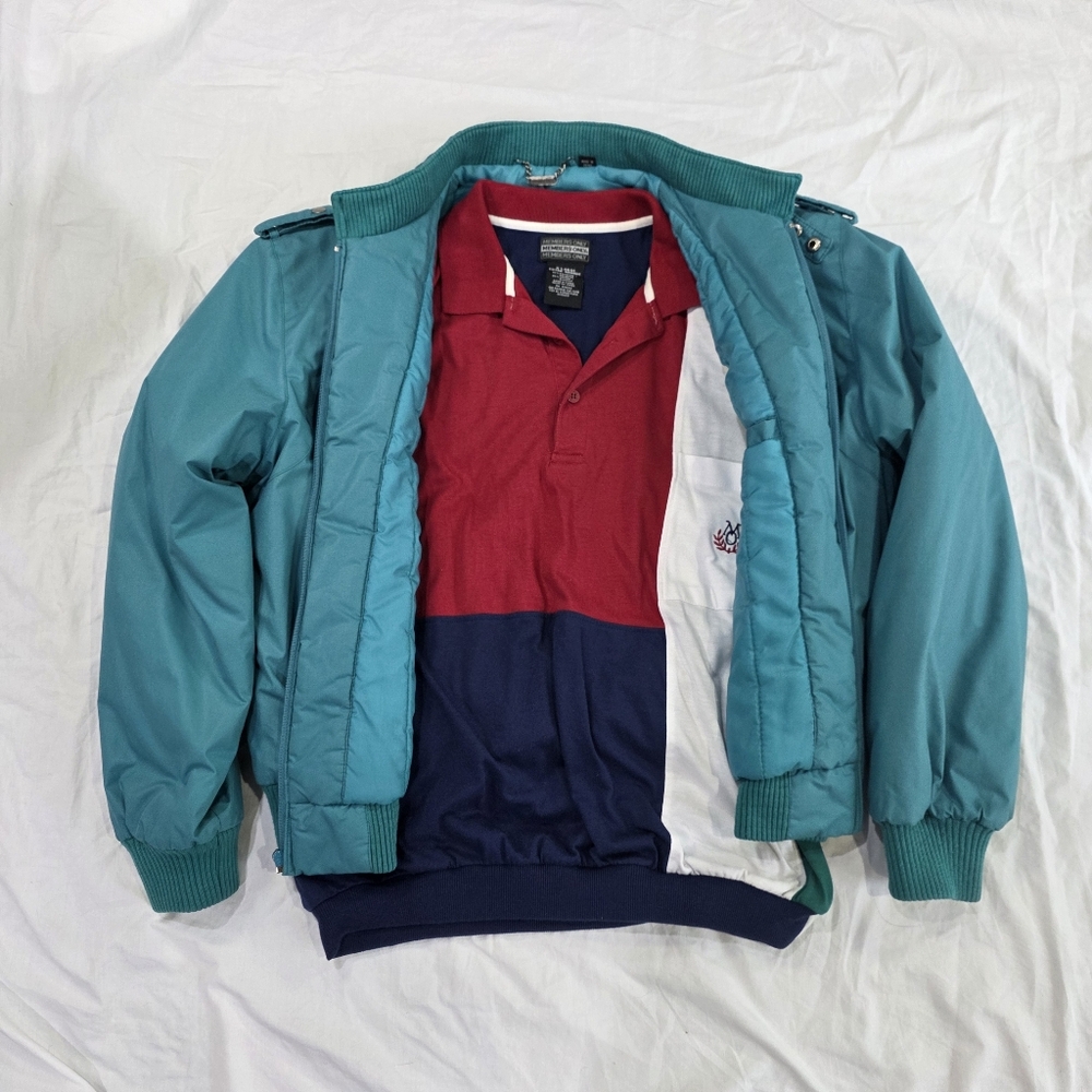 Vintage Members Only Bundle Padded Jacket and Colorblock Polo Shirt Streetwear.